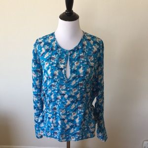Tanya Taylor Blue Floral Peplum Top Size 8
